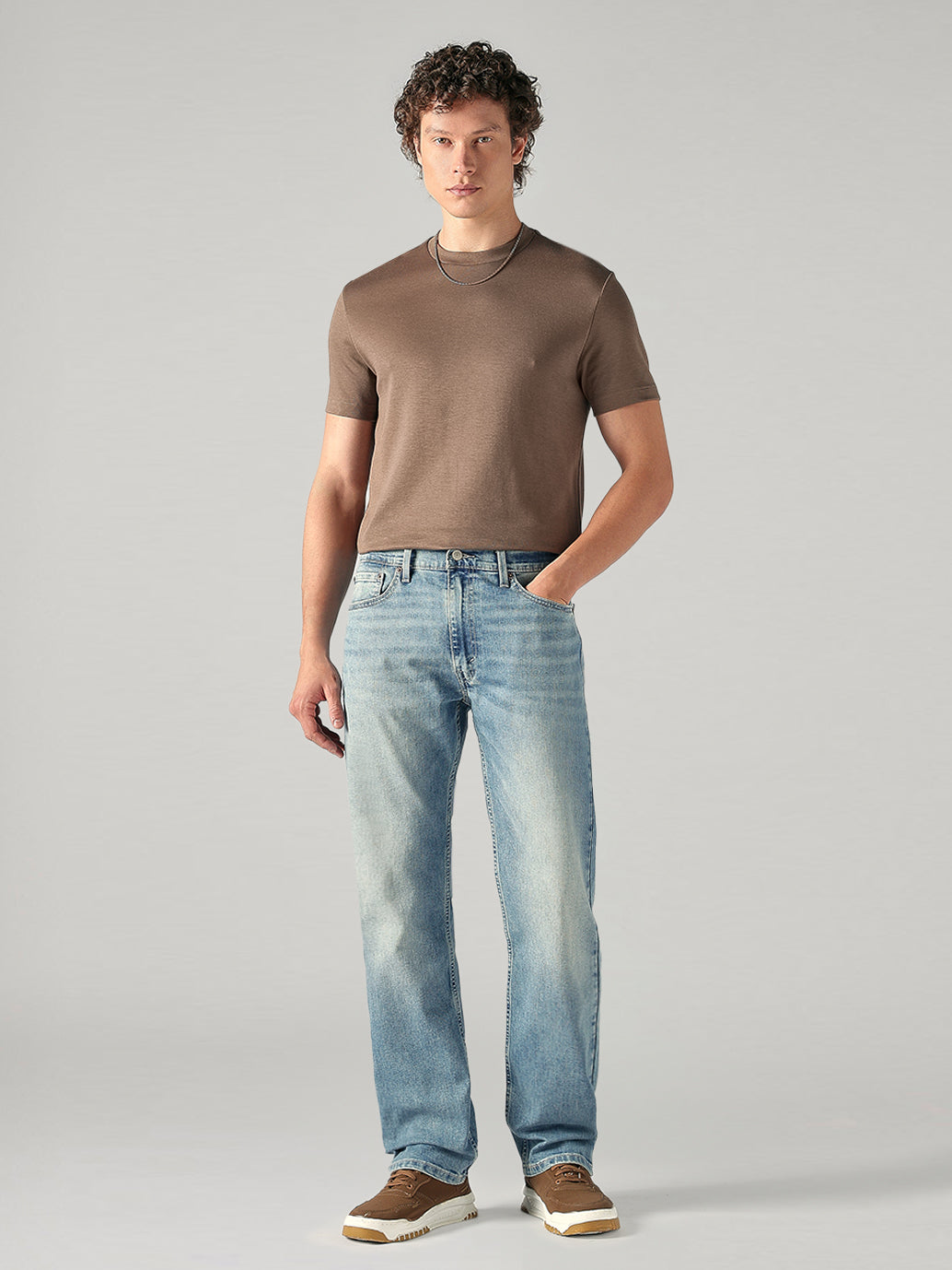 Men's 555 Light Blue Relaxed Straight Fit Mid Rise Jeans