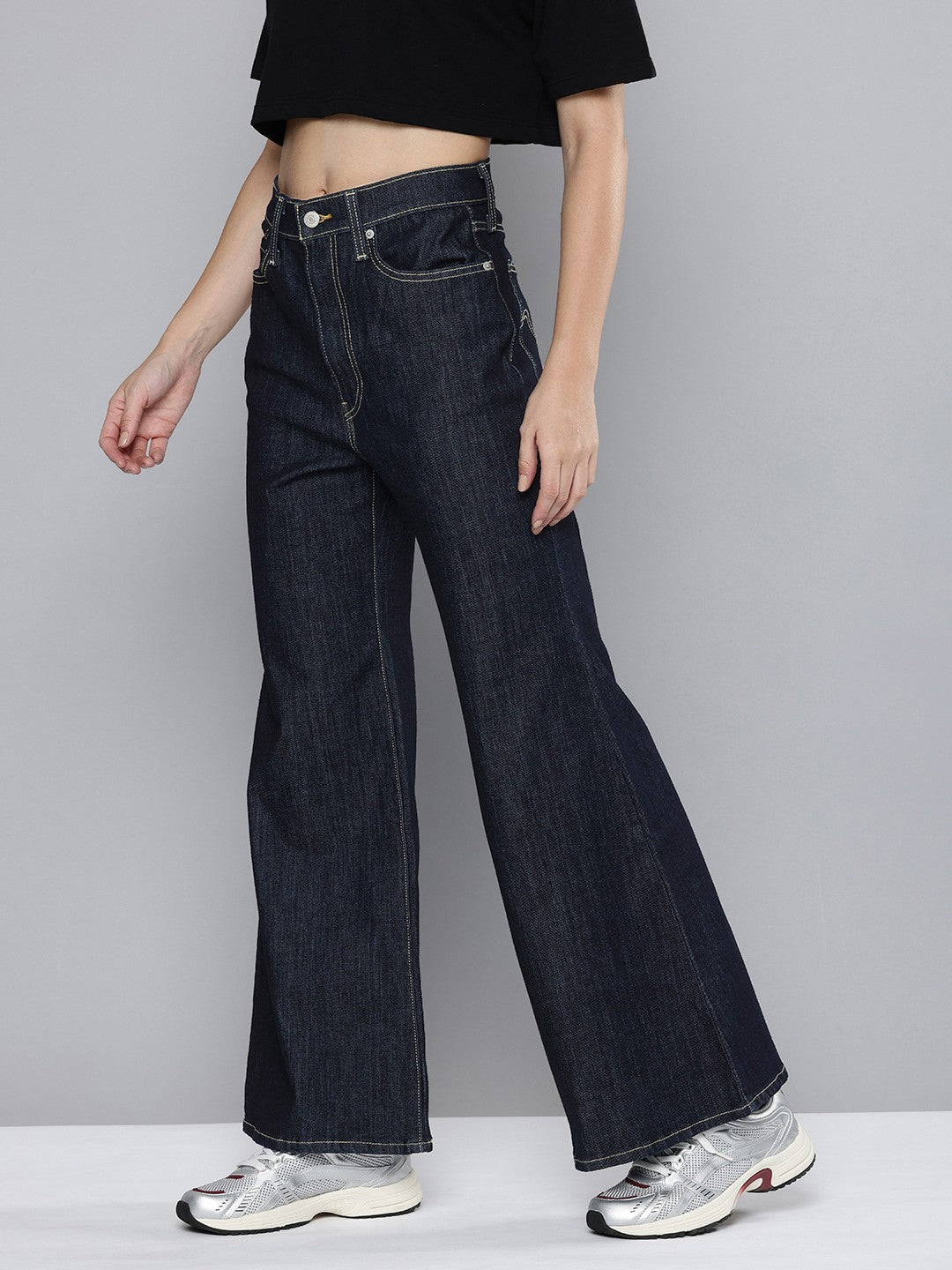 Women's Blue Ribcage Bell Bottom Wide Leg Fit High Rise Jeans - 1b2a8183-9fdd-4edd-bc96-6dfbc10121621715942694634-Levis-Women-Jeans-9541715942694132-2 View