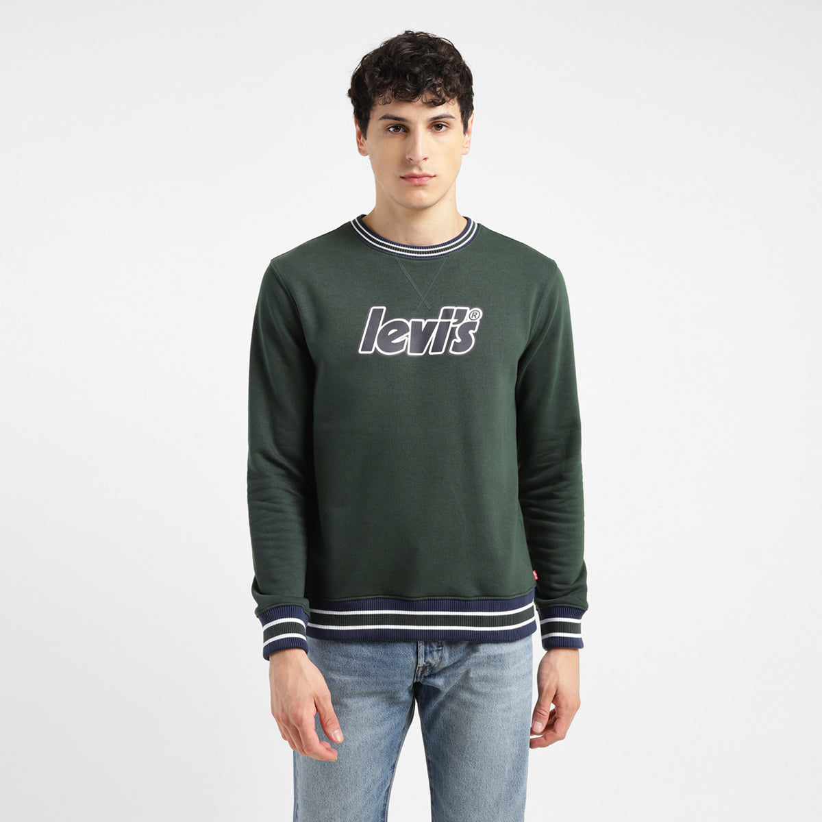 Men's Brand Logo Dark Crew Neck Sweatshirt - Front View