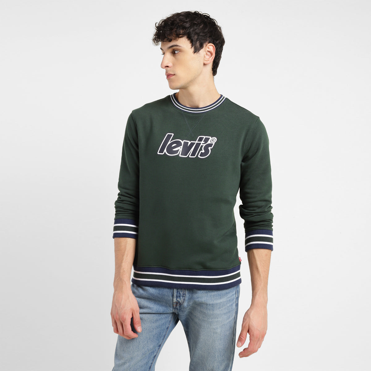 Men's Brand Logo Dark Crew Neck Sweatshirt - StyleShot View