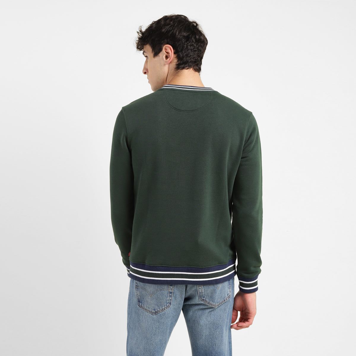 Men's Brand Logo Dark Crew Neck Sweatshirt - Back View
