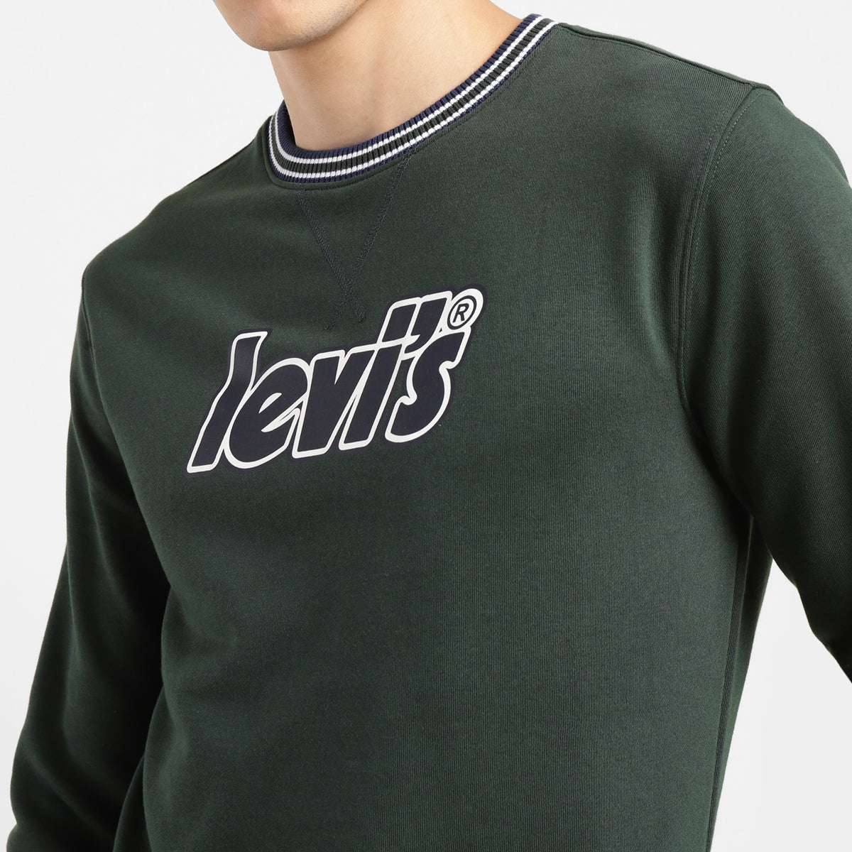 Men's Brand Logo Dark Crew Neck Sweatshirt - Frontdetails View