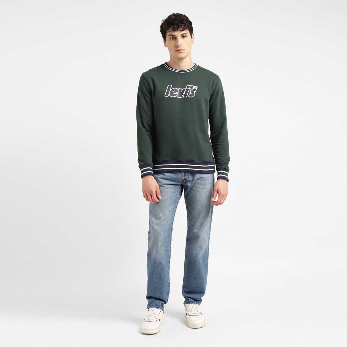Men's Brand Logo Dark Crew Neck Sweatshirt - ModelFront View
