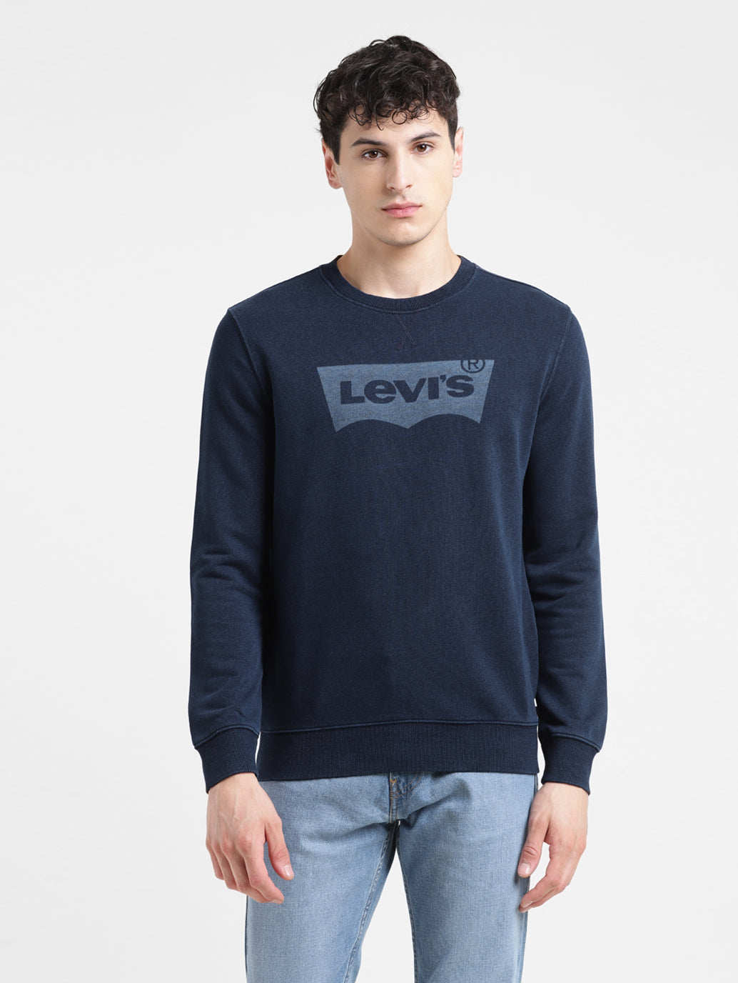 Men's Solid Blue Crew Neck Sweatshirt - 6b14c014-7e64-4c24-b929-9117c2525c59 View