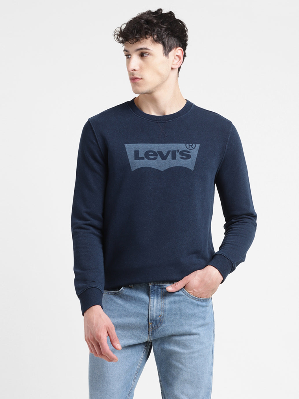 Men's Solid Blue Crew Neck Sweatshirt - 40c40f6d-8cee-437d-97c4-c50ebd19104c View