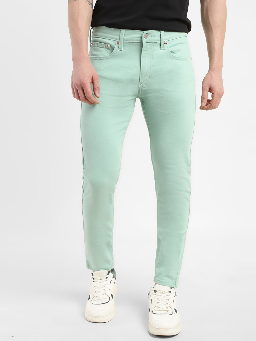 Men's Mint Green Skinny Fit Mid Rise Jeans - f1a4817b-0819-4a8d-a868-65603fd308fc View