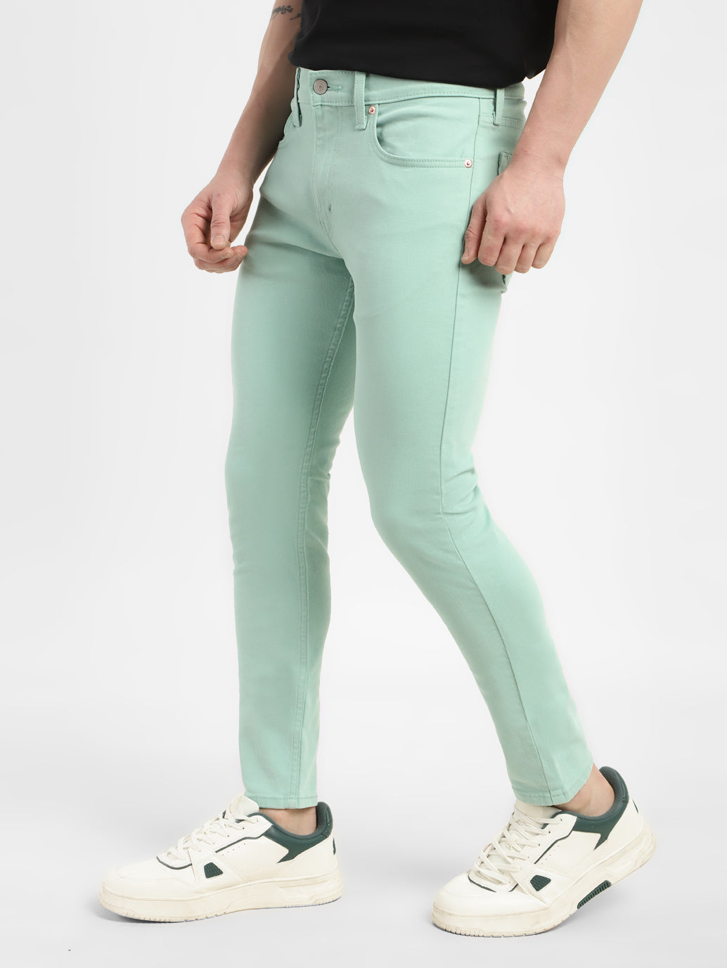 Men's Mint Green Skinny Fit Mid Rise Jeans - 8ede305b-a729-424a-80b3-107f99aec582 View