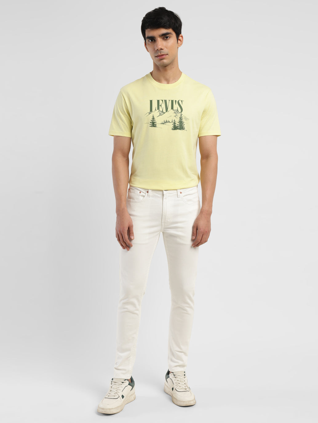 Men's White Skinny Fit Mid Rise Jeans - ModelFront View