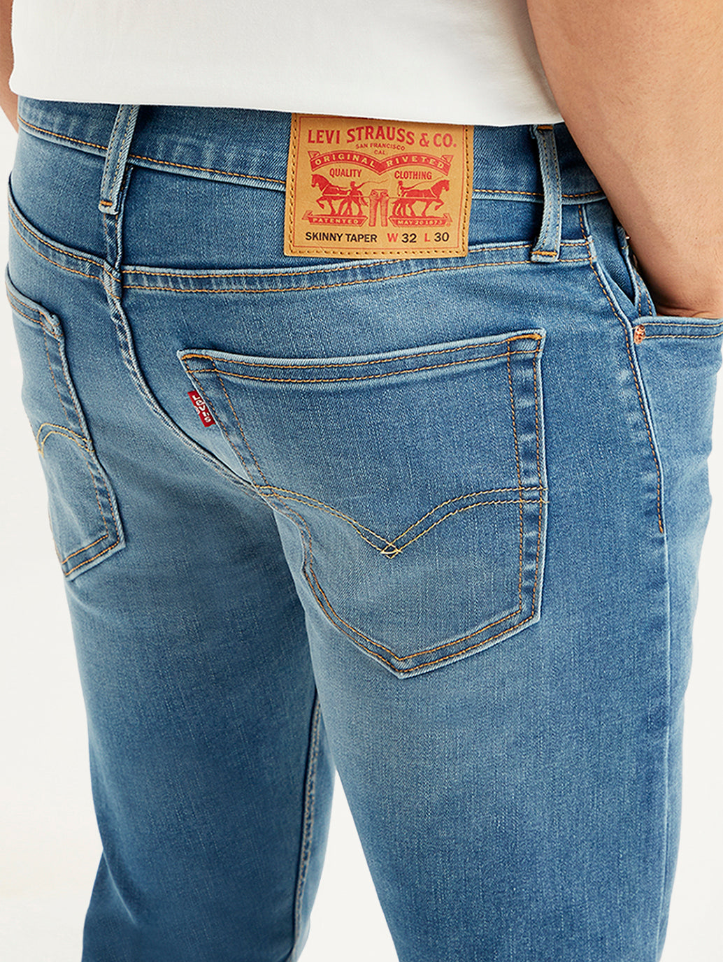 Men's Blue Skinny Fit Mid Rise Jeans - Detail View