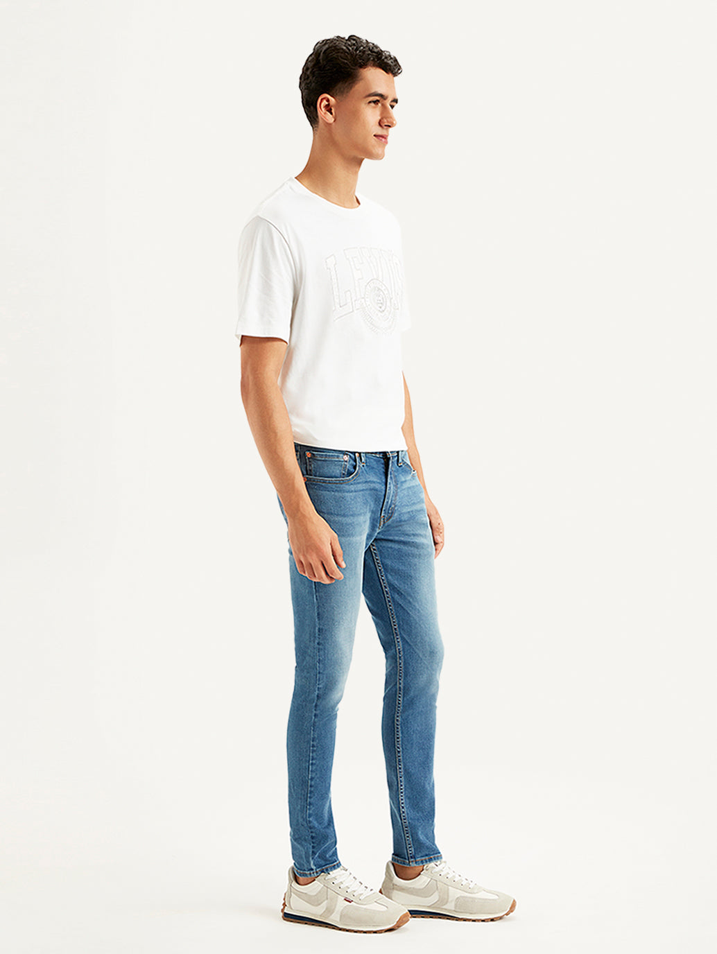 Men's Blue Skinny Fit Mid Rise Jeans - Side View
