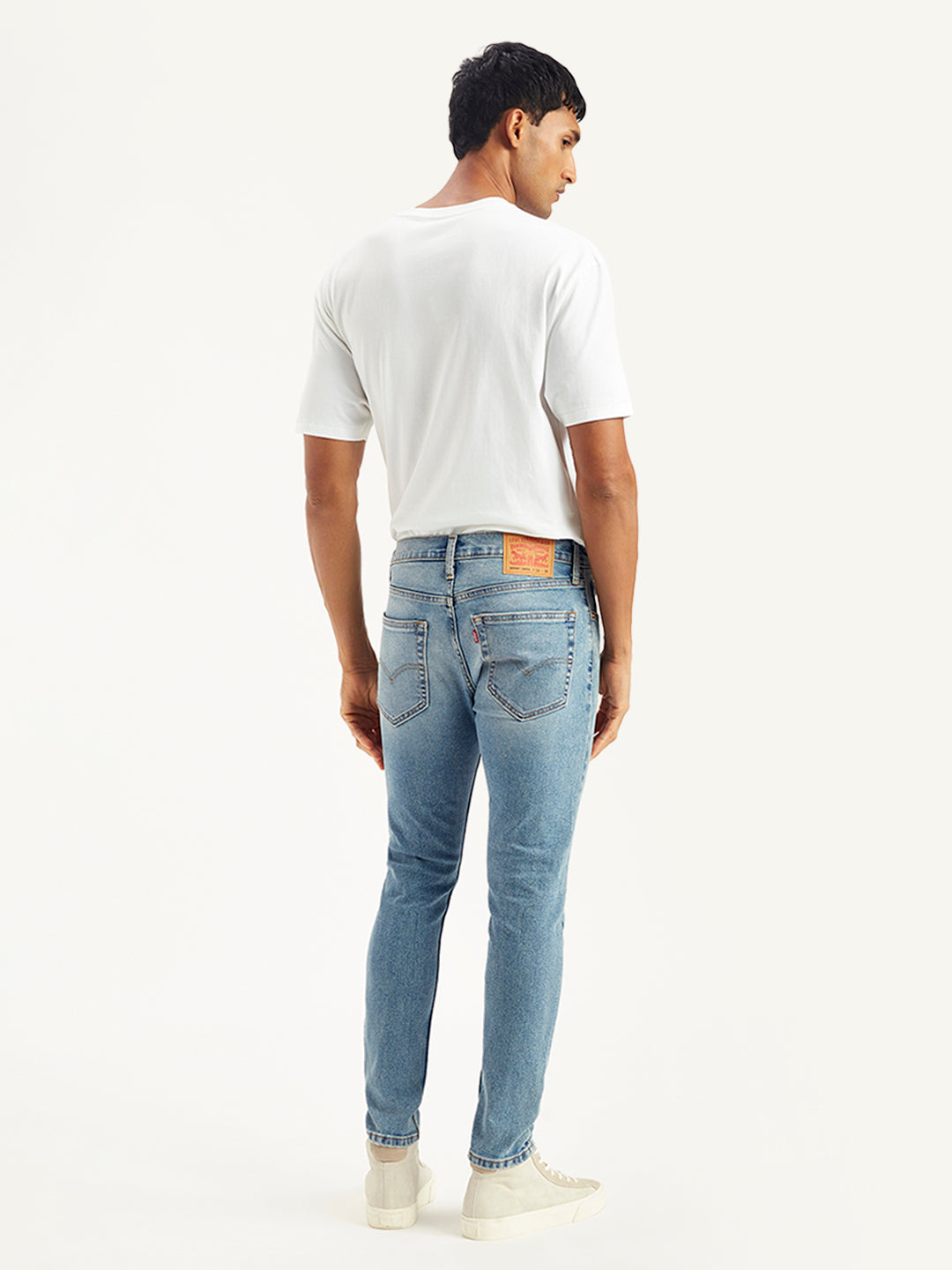 Men's Light Blue Skinny Fit Mid Rise Jeans - Back View