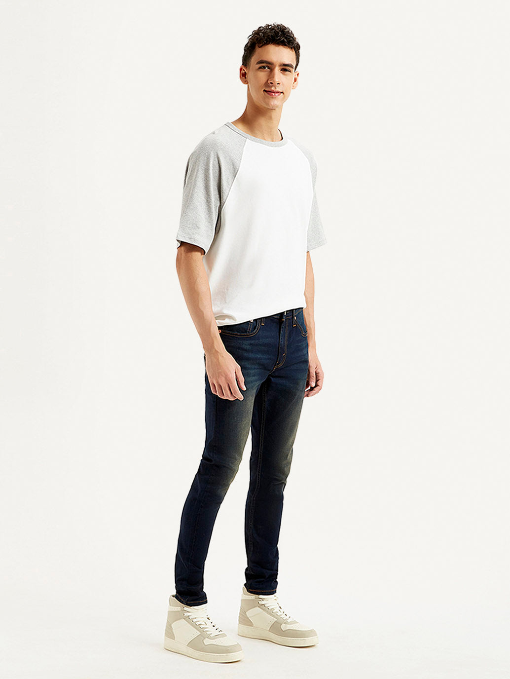 Men's Navy Blue Skinny Tapered Fit Mid Rise Jeans - Side View