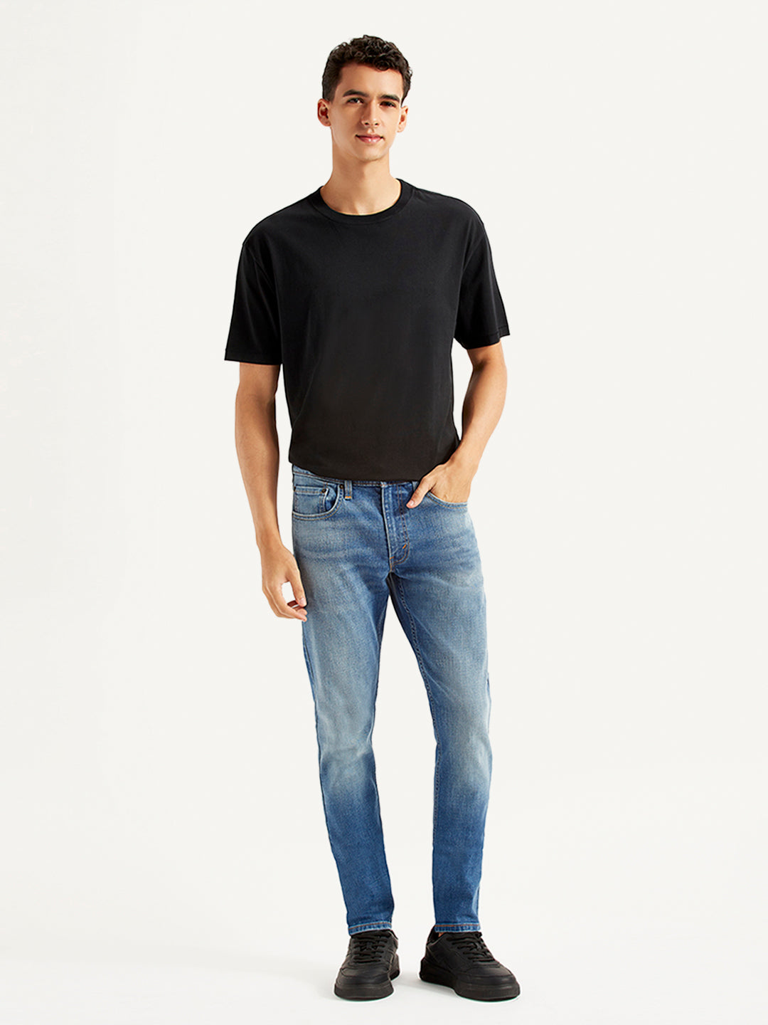 Men's Blue Skinny Tapered Fit Mid Rise Jeans - Front View