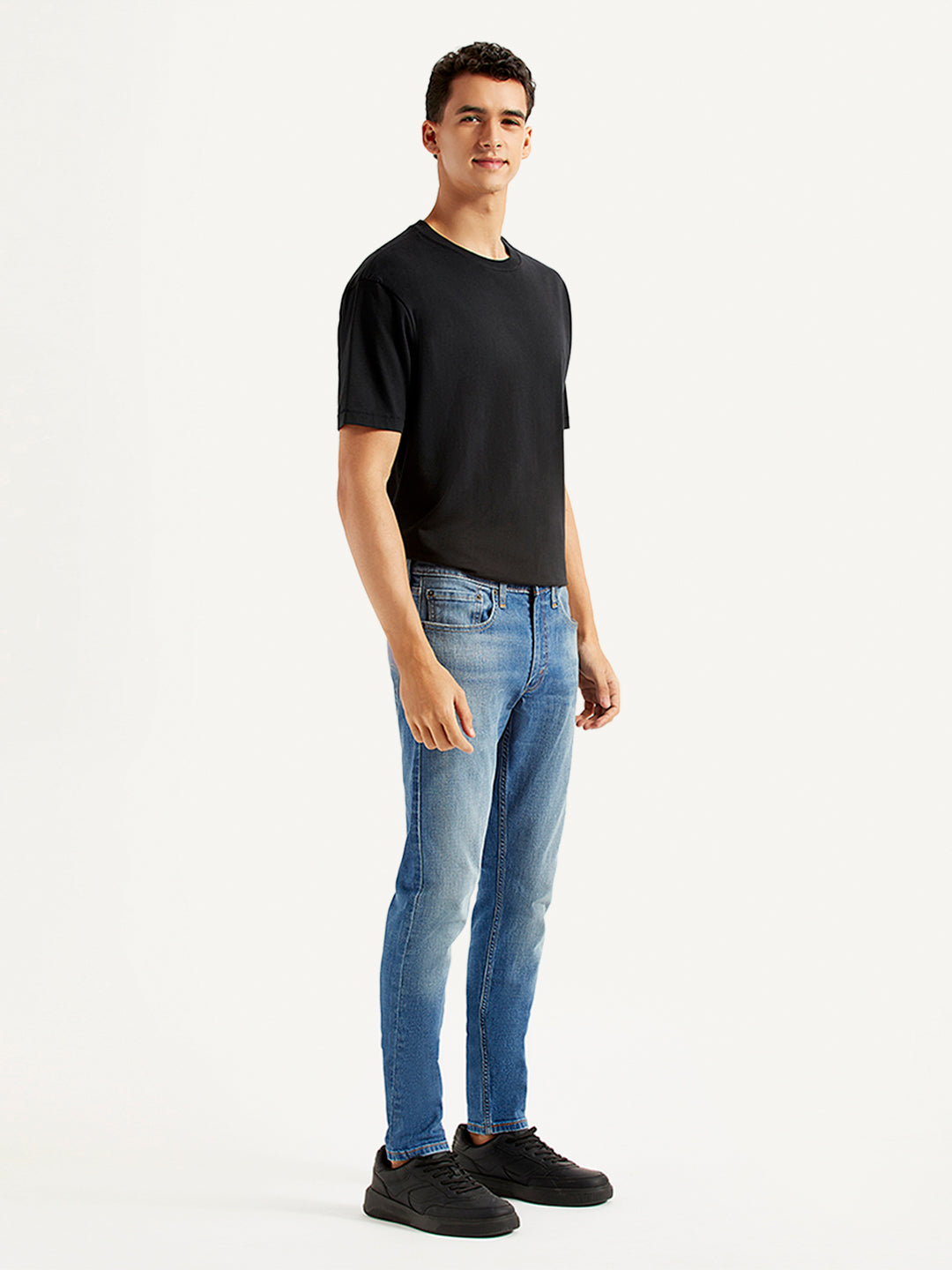 Men's Blue Skinny Tapered Fit Mid Rise Jeans - Side View