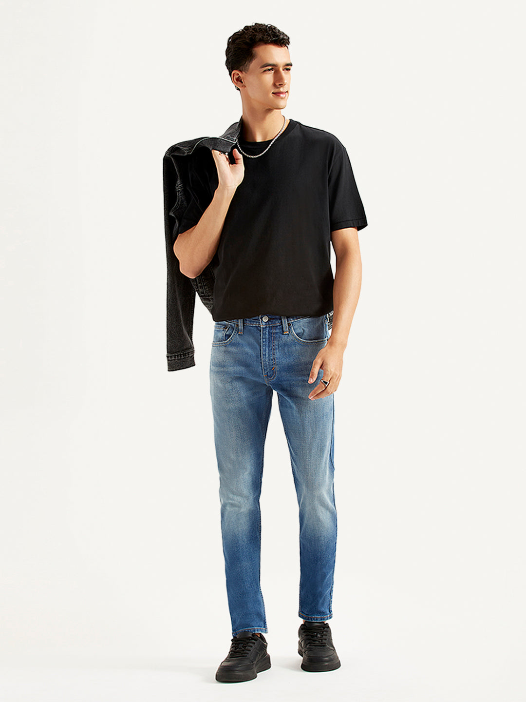 Men's Blue Skinny Tapered Fit Mid Rise Jeans - Styleshot View