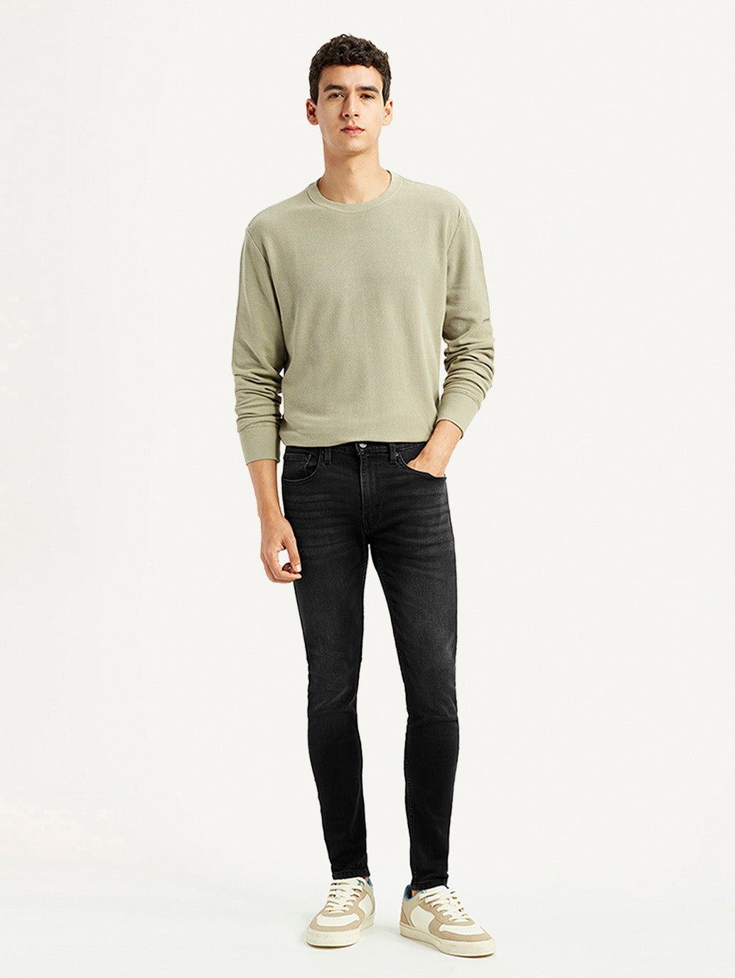 Men's Black Skinny Tapered Fit Mid Rise Jeans - Front View