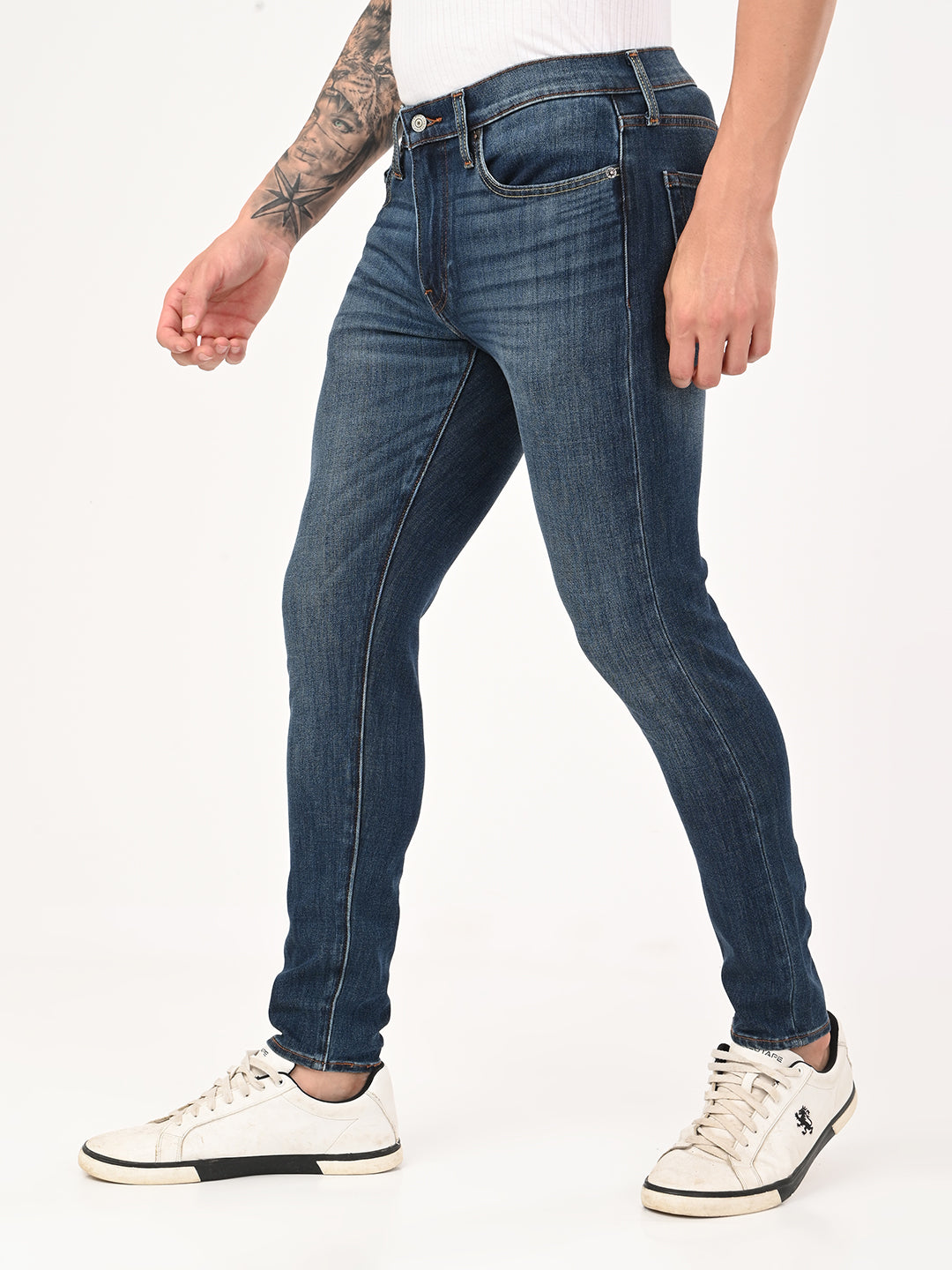 Men's Blue Skinny Fit Mid Rise Jeans - jpg View