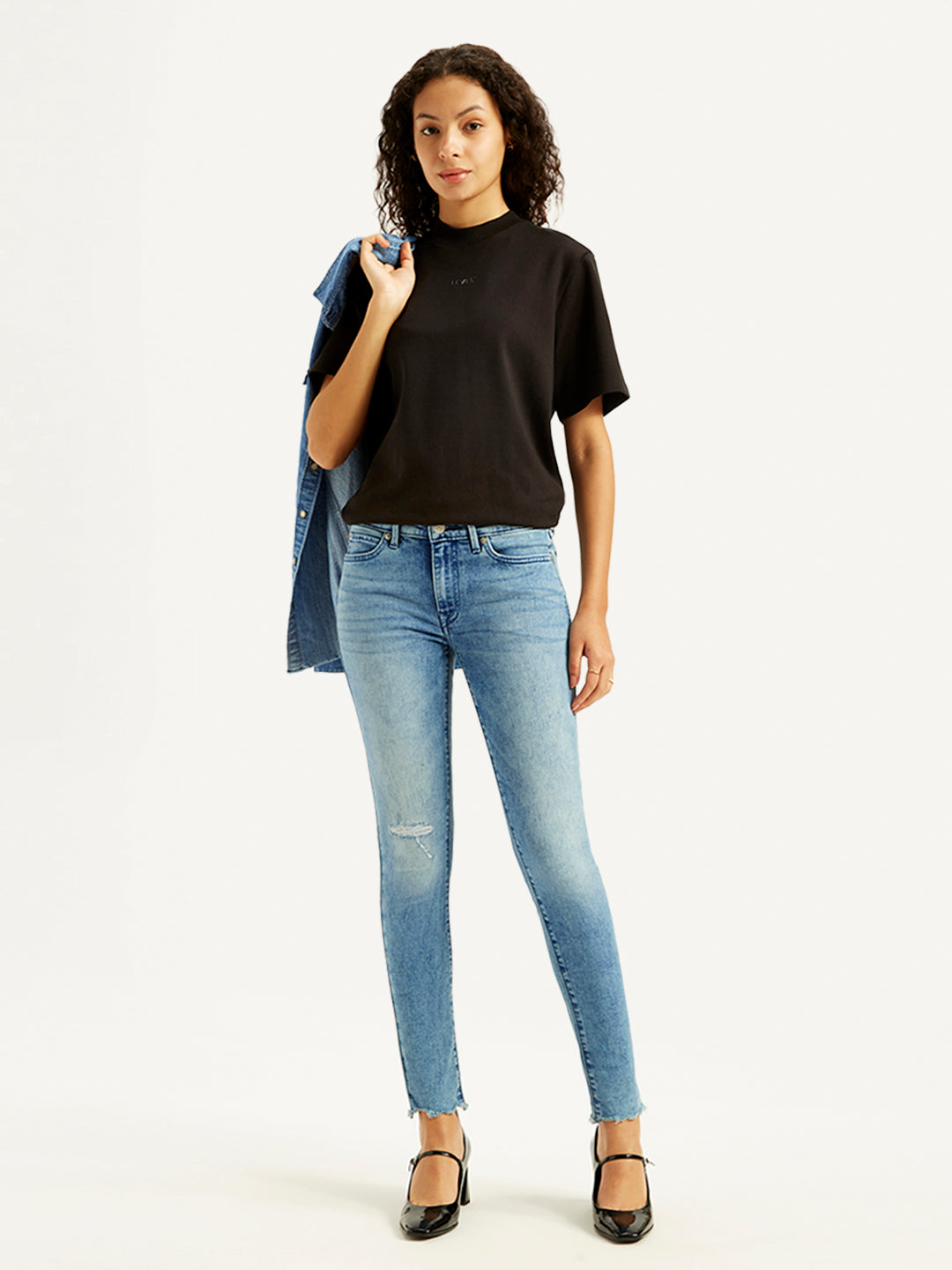 Women's 711 Blue Skinny Fit Mid Rise Jeans - Styleshot View
