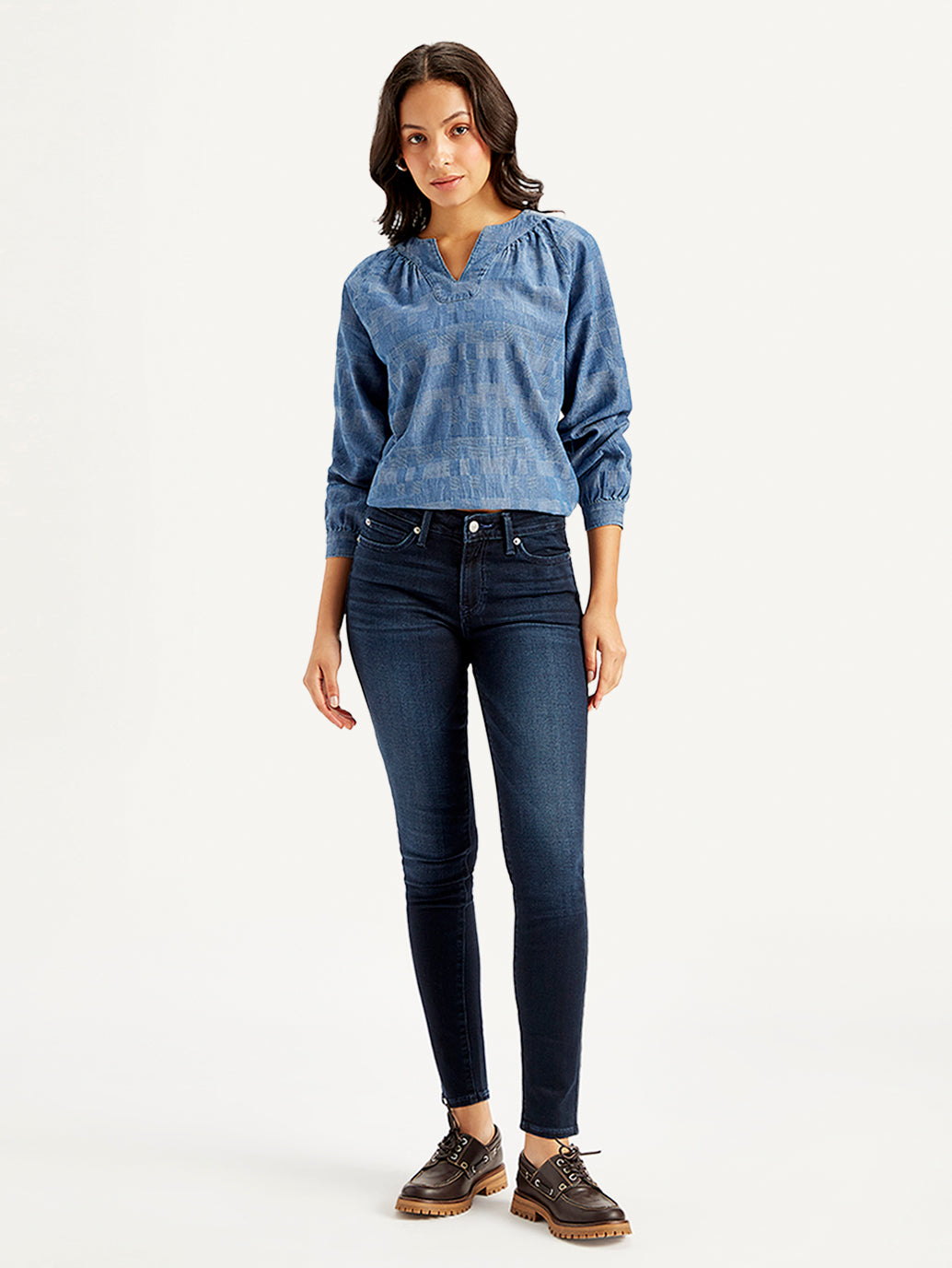 Women's 711 Navy Blue Skinny Fit Mid Rise Jeans - Front View