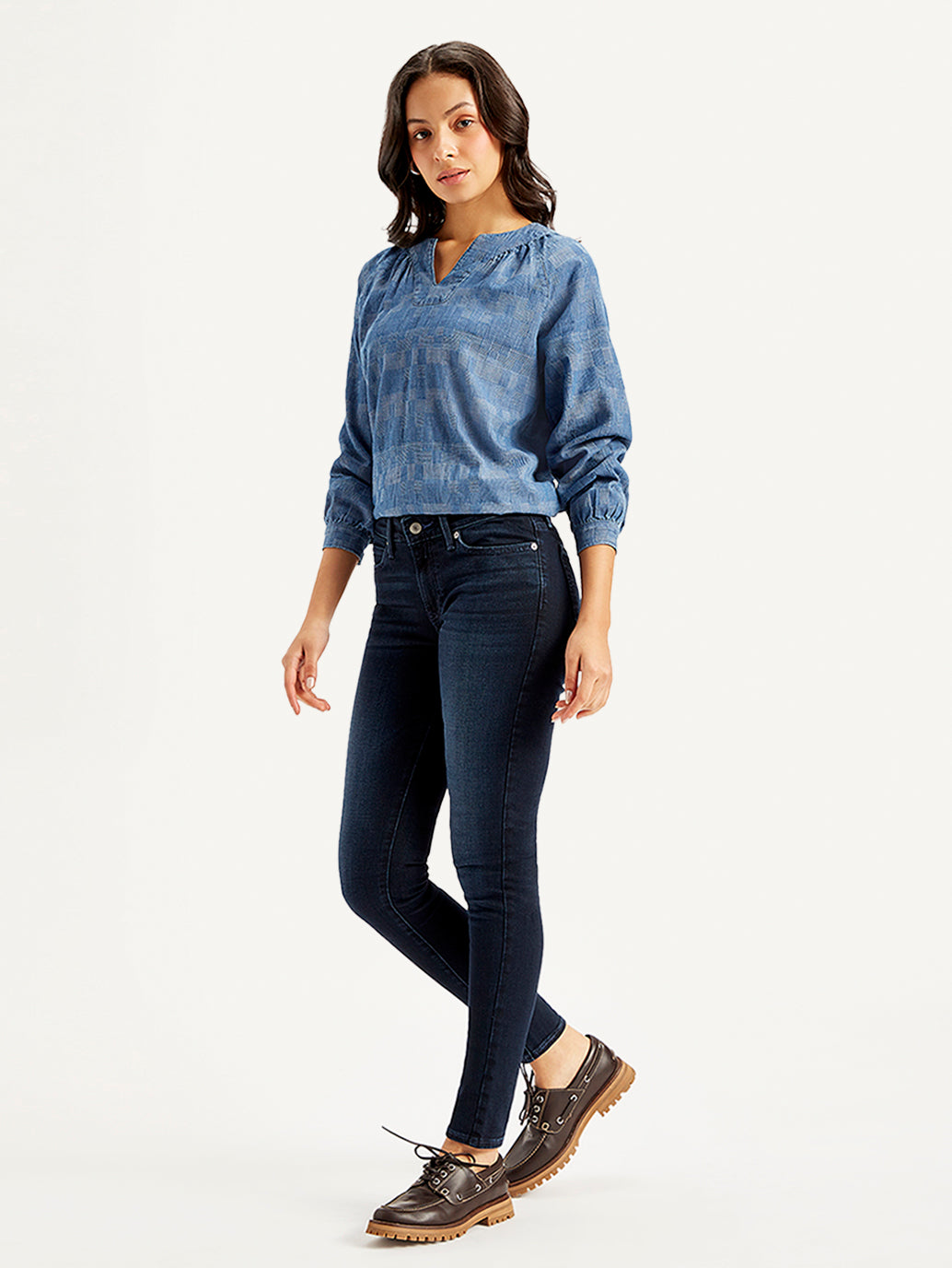 Women's 711 Navy Blue Skinny Fit Mid Rise Jeans - Side View
