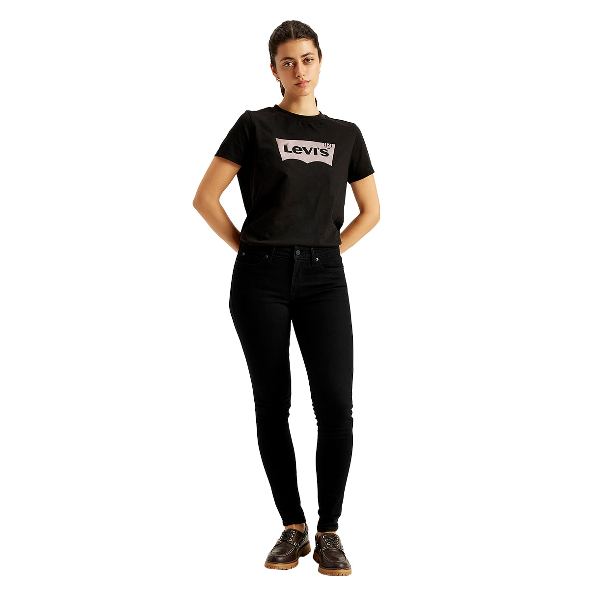 Women's 711 Black Skinny Fit Mid Rise Jeans - Front View
