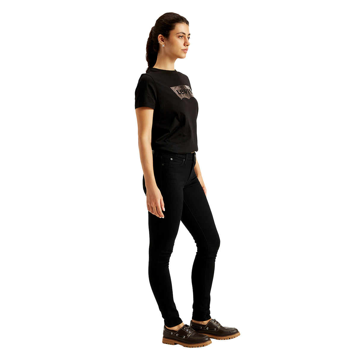 Women's 711 Black Skinny Fit Mid Rise Jeans - Side View