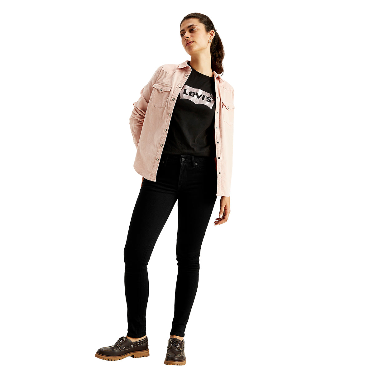 Women's 711 Black Skinny Fit Mid Rise Jeans - Styleshot View