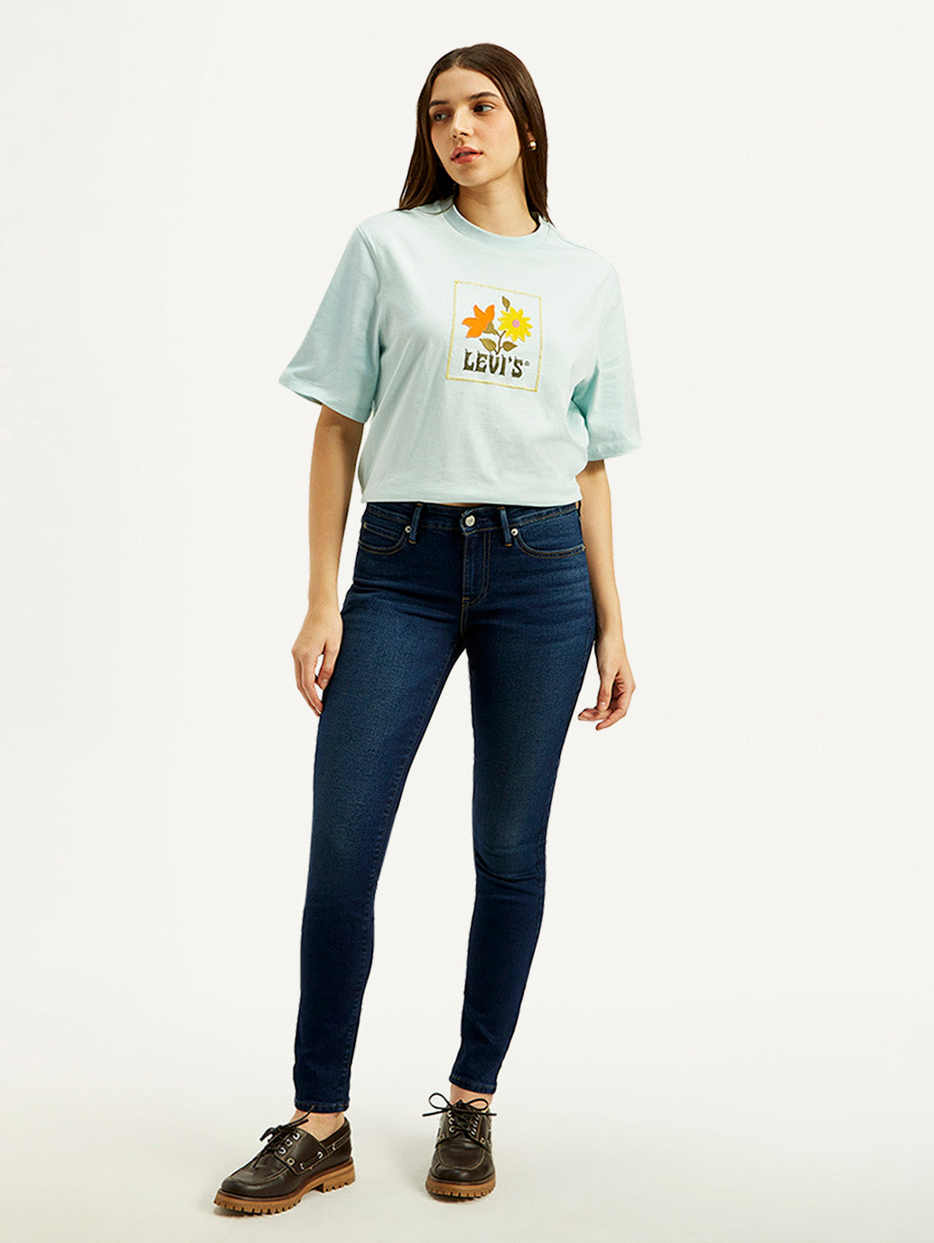 Women's 711 Navy Blue Skinny Fit Mid Rise Jeans - Front View