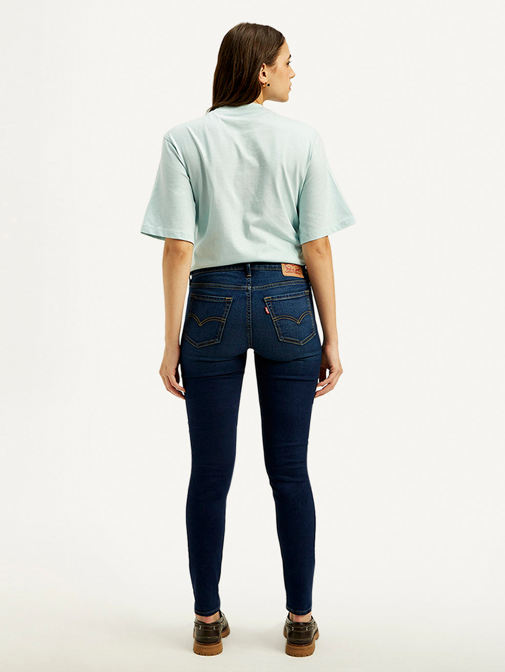 Women's 711 Navy Blue Skinny Fit Mid Rise Jeans - Back View