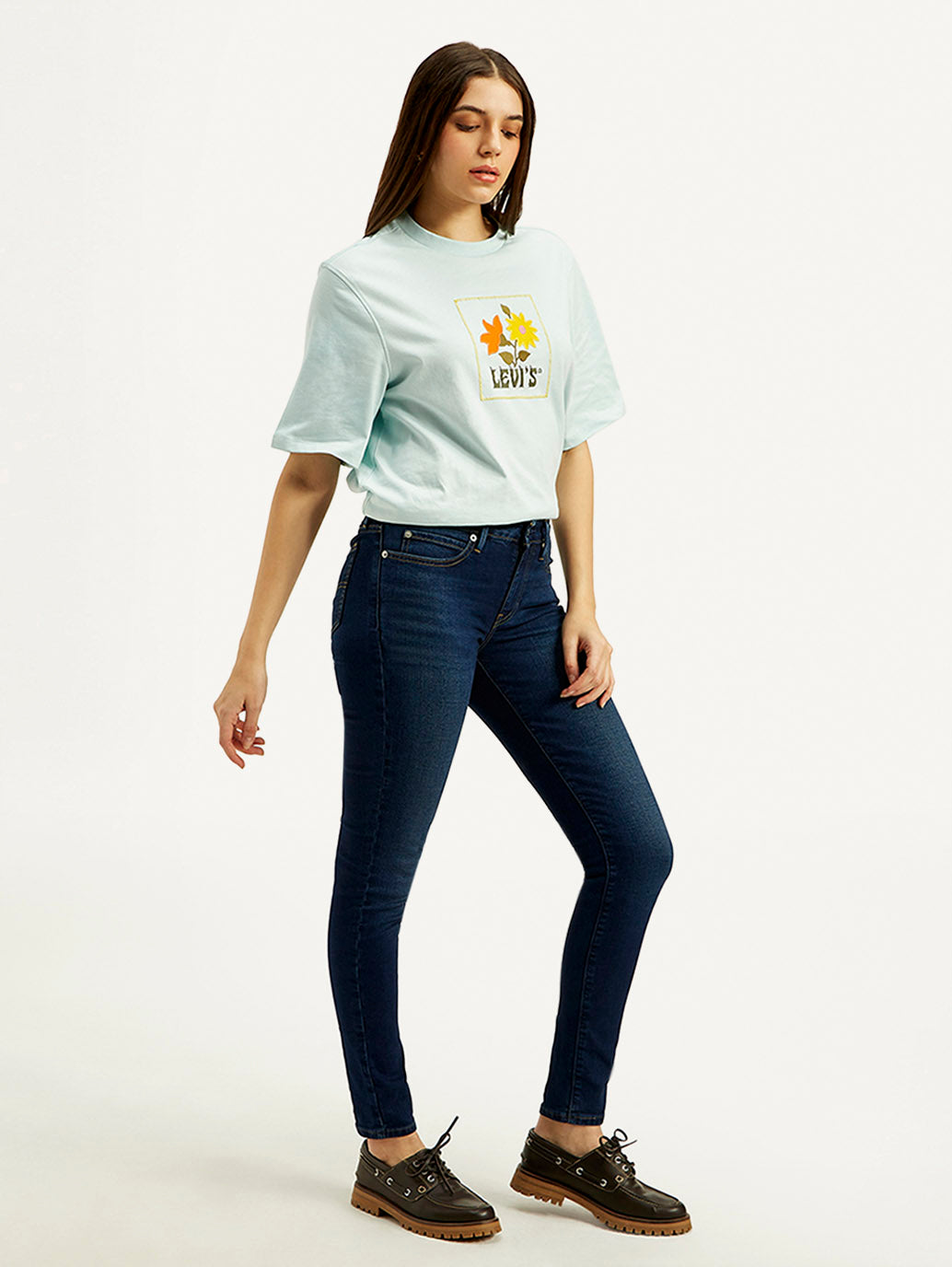 Women's 711 Navy Blue Skinny Fit Mid Rise Jeans - Side View