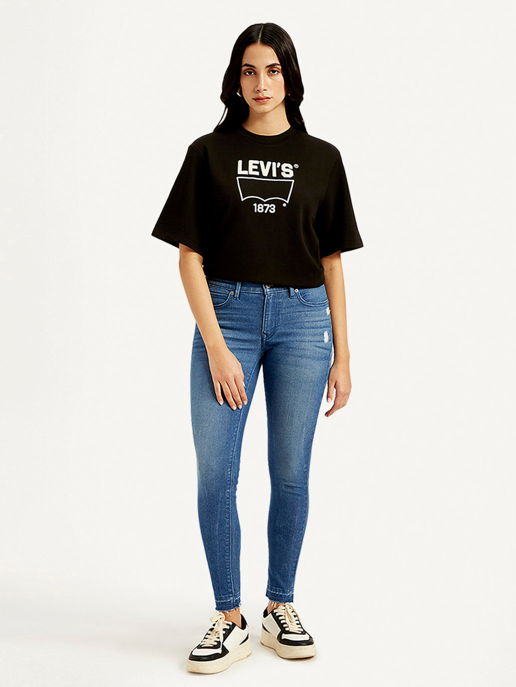 Women's 711 Blue Skinny Fit Mid Rise Jeans - Front View