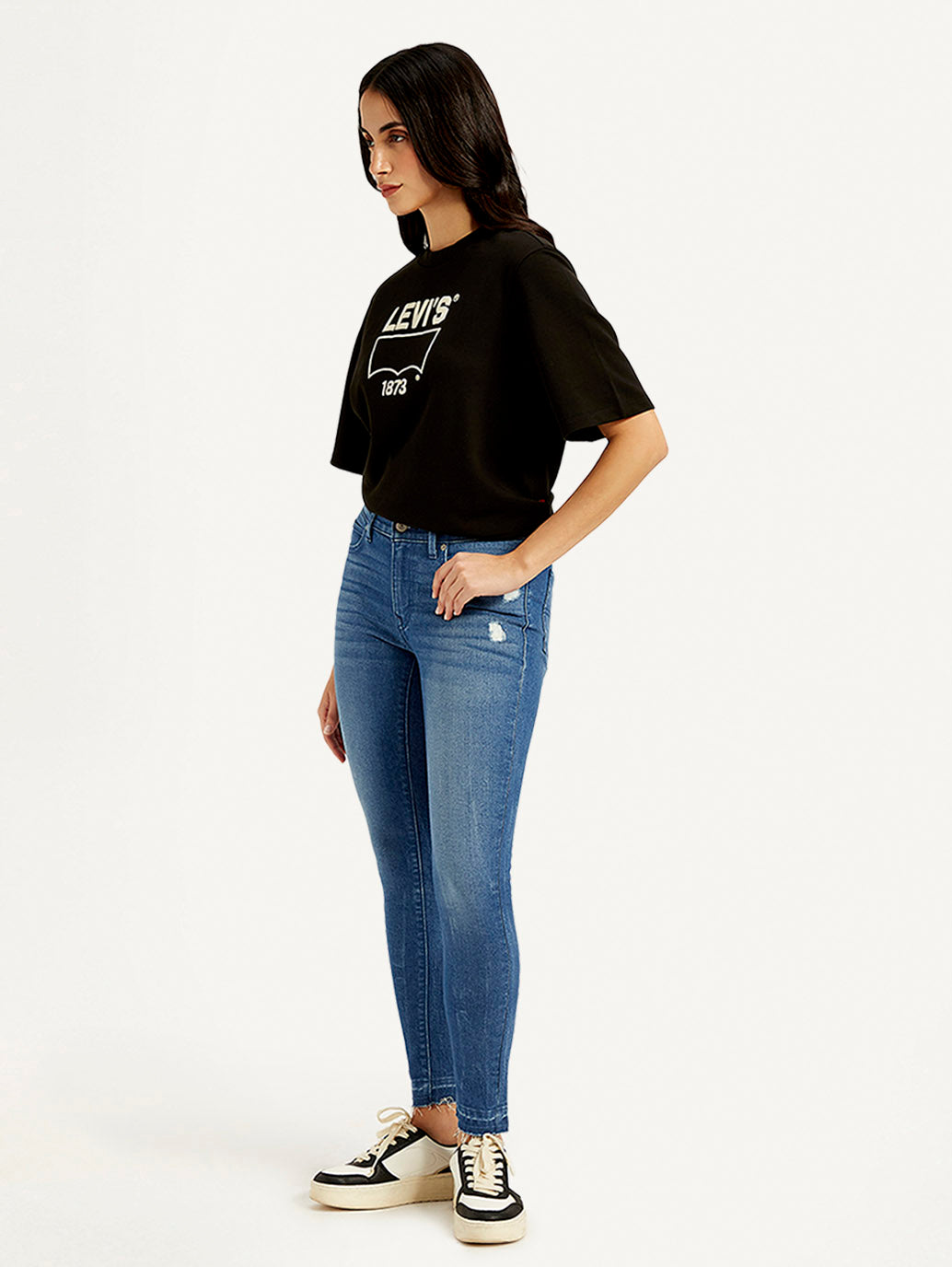 Women's 711 Blue Skinny Fit Mid Rise Jeans - Side View