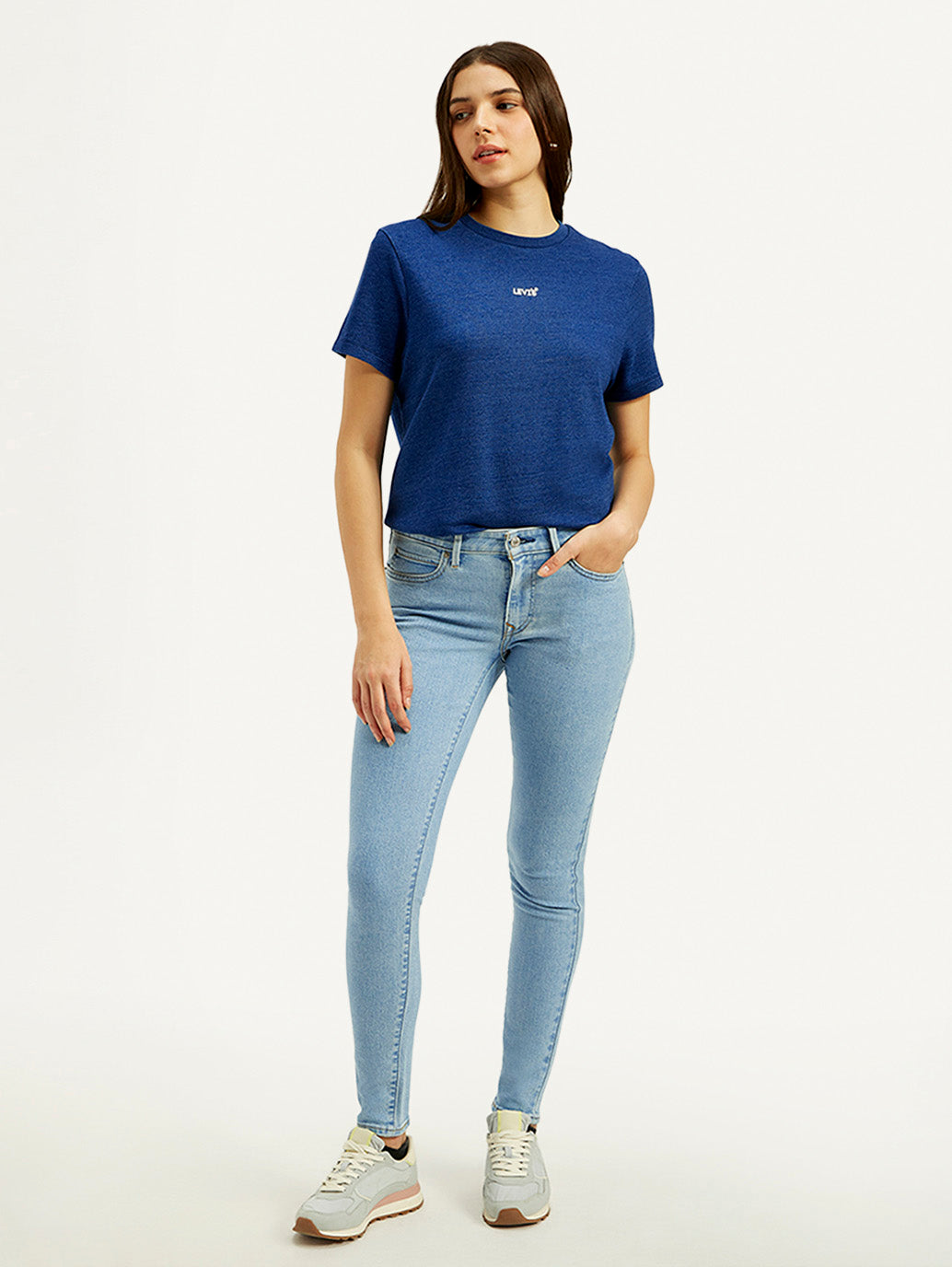 Women's 711 Blue Skinny Fit Mid Rise Jeans - Front View