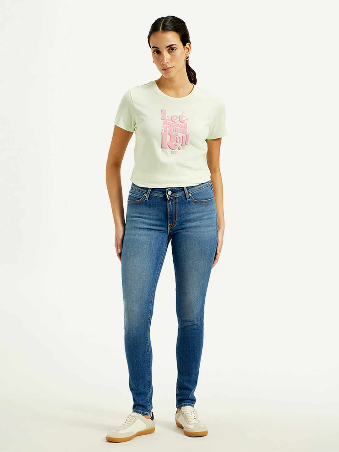Women's 711 Blue Skinny Fit Mid Rise Jeans - Front View