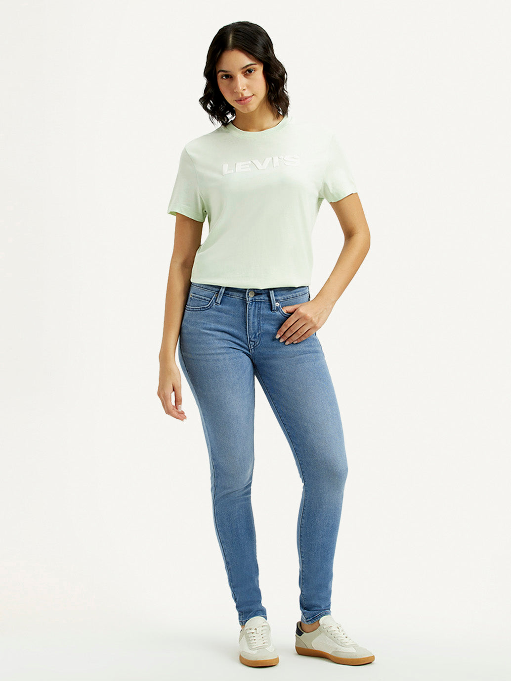 Women's 711 Med Indigo Skinny Fit Mid Rise Jeans - Front View