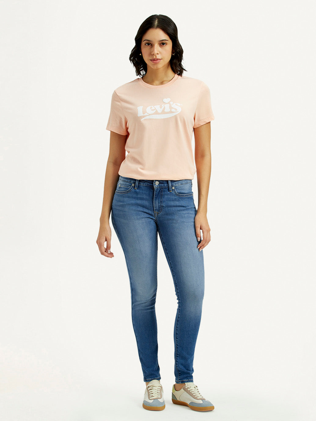 Women's 711 Med Indigo Skinny Fit Mid Rise Jeans - Front View