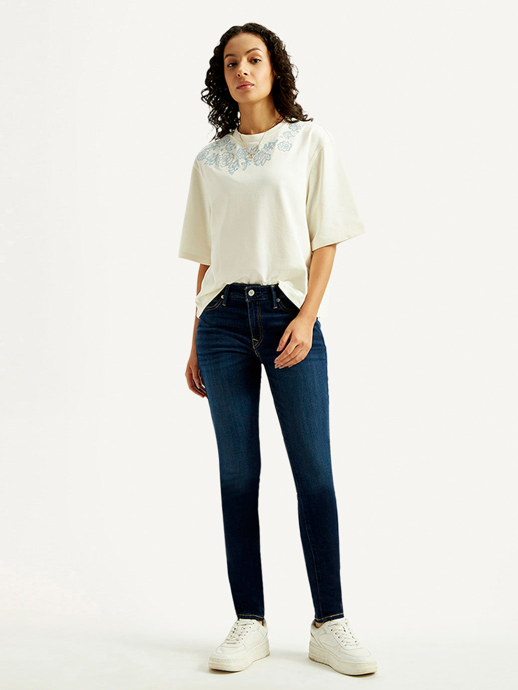 Women's 711 Dark Blue Skinny Fit Mid Rise Jeans - Styleshot View