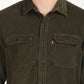 Men's Solid Olive Spread Collar Shacket - Detail View
