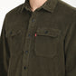 Men's Solid Olive Spread Collar Shacket - Detail View