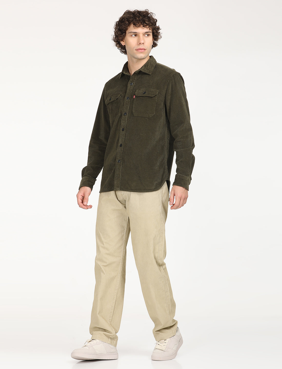 Men's Solid Olive Spread Collar Shacket - 6 View