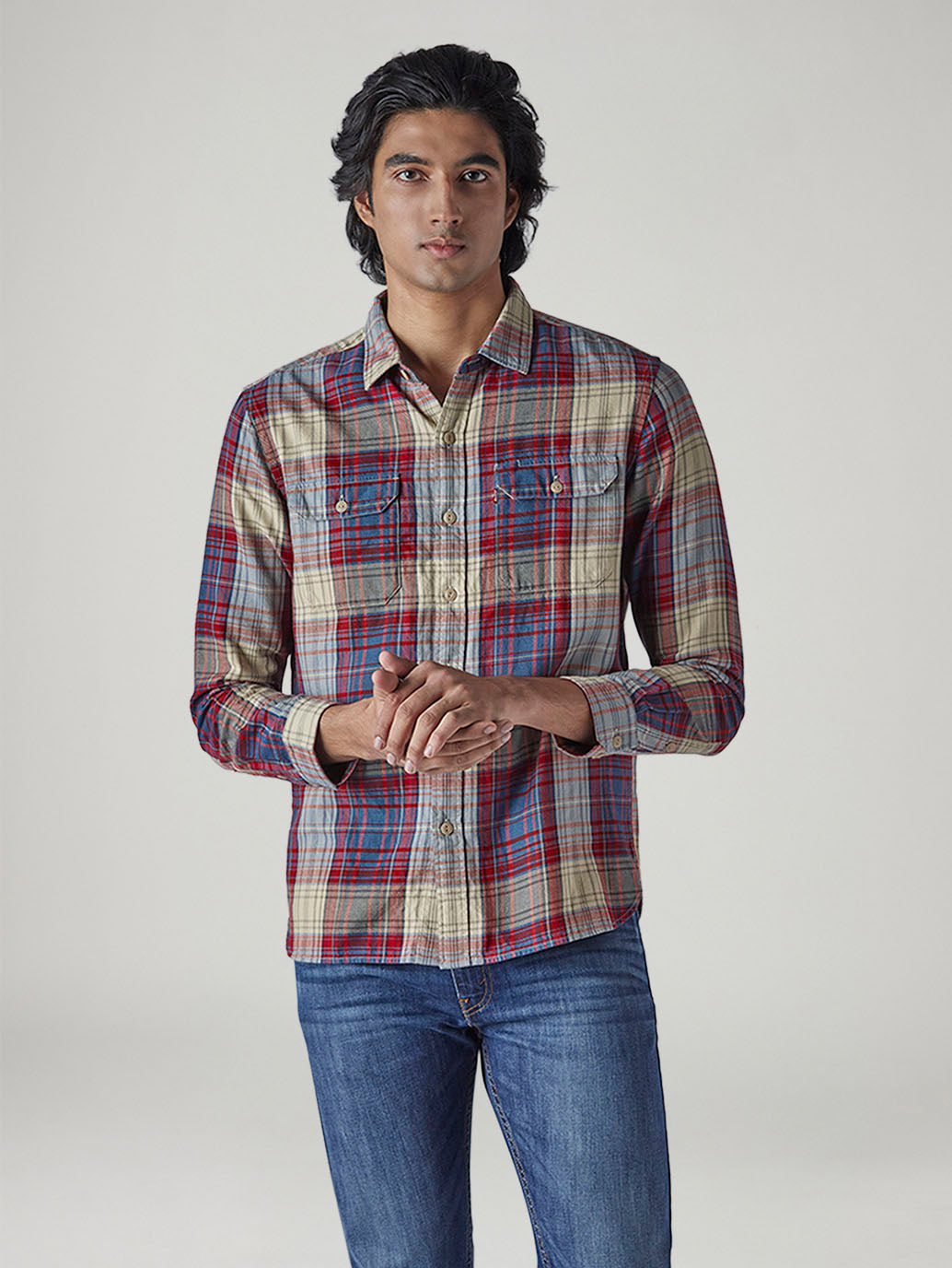 Men's Checkered Relaxed Fit Shirt - Front View
