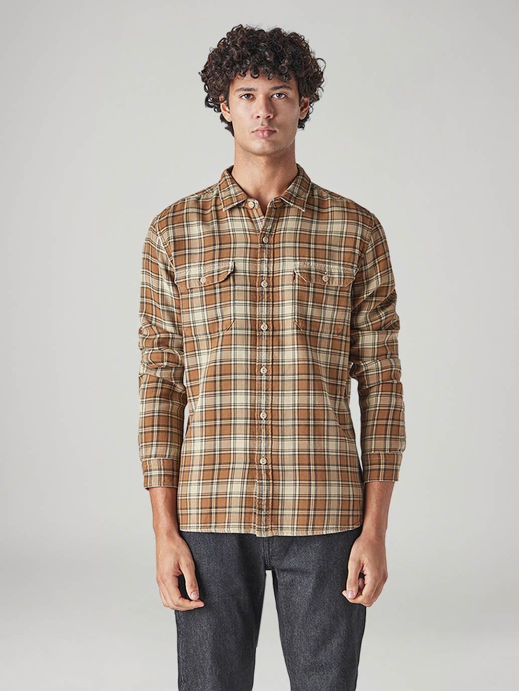 Men's Checkered Relaxed Fit Textured Shirt - Front View