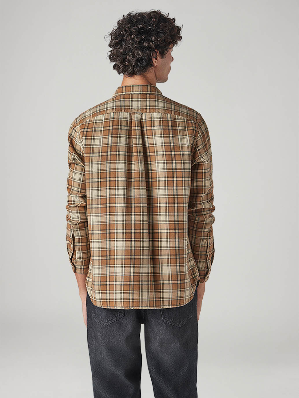 Men's Checkered Relaxed Fit Textured Shirt - Back View