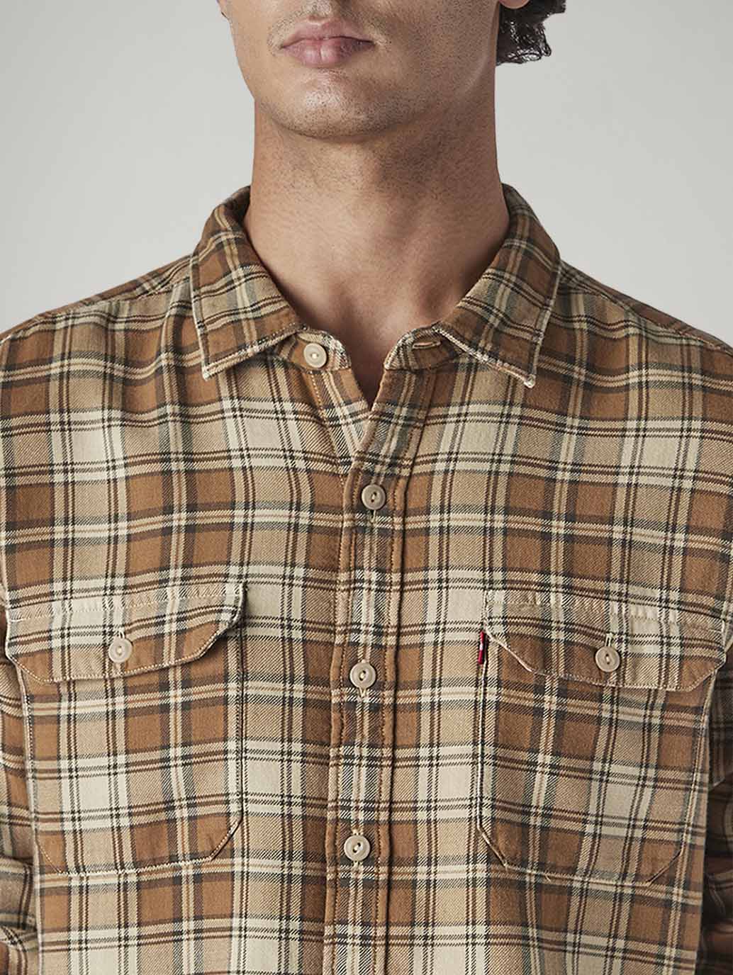 Men's Checkered Relaxed Fit Textured Shirt - Detail View