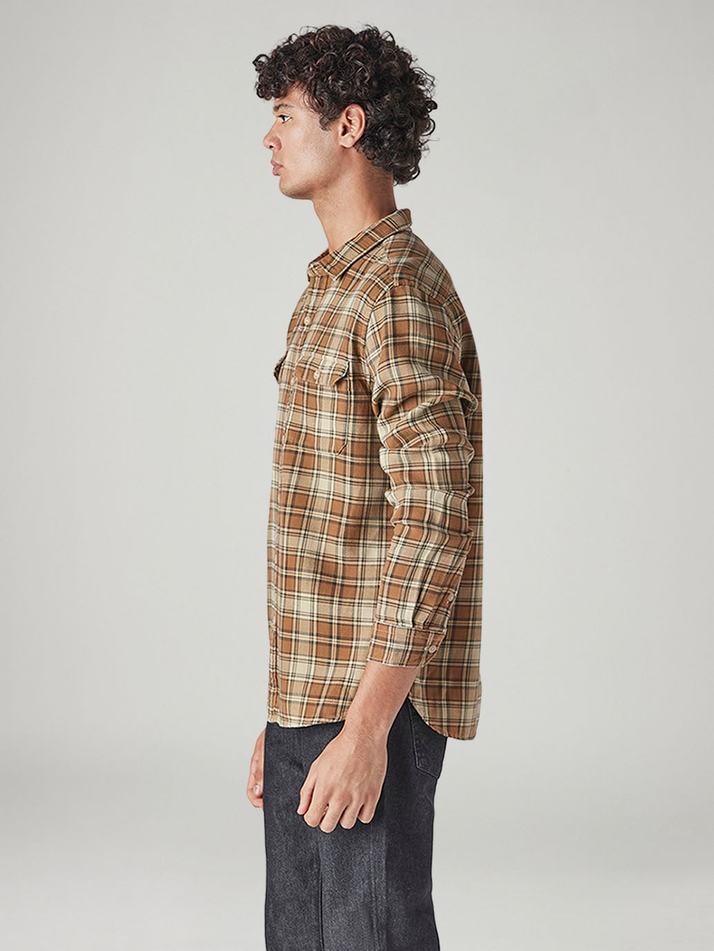 Men's Checkered Relaxed Fit Textured Shirt - Side View