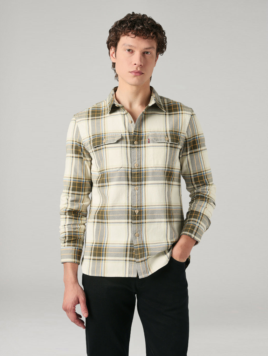 Men's Checkered Relaxed Fit Shirt - Front View