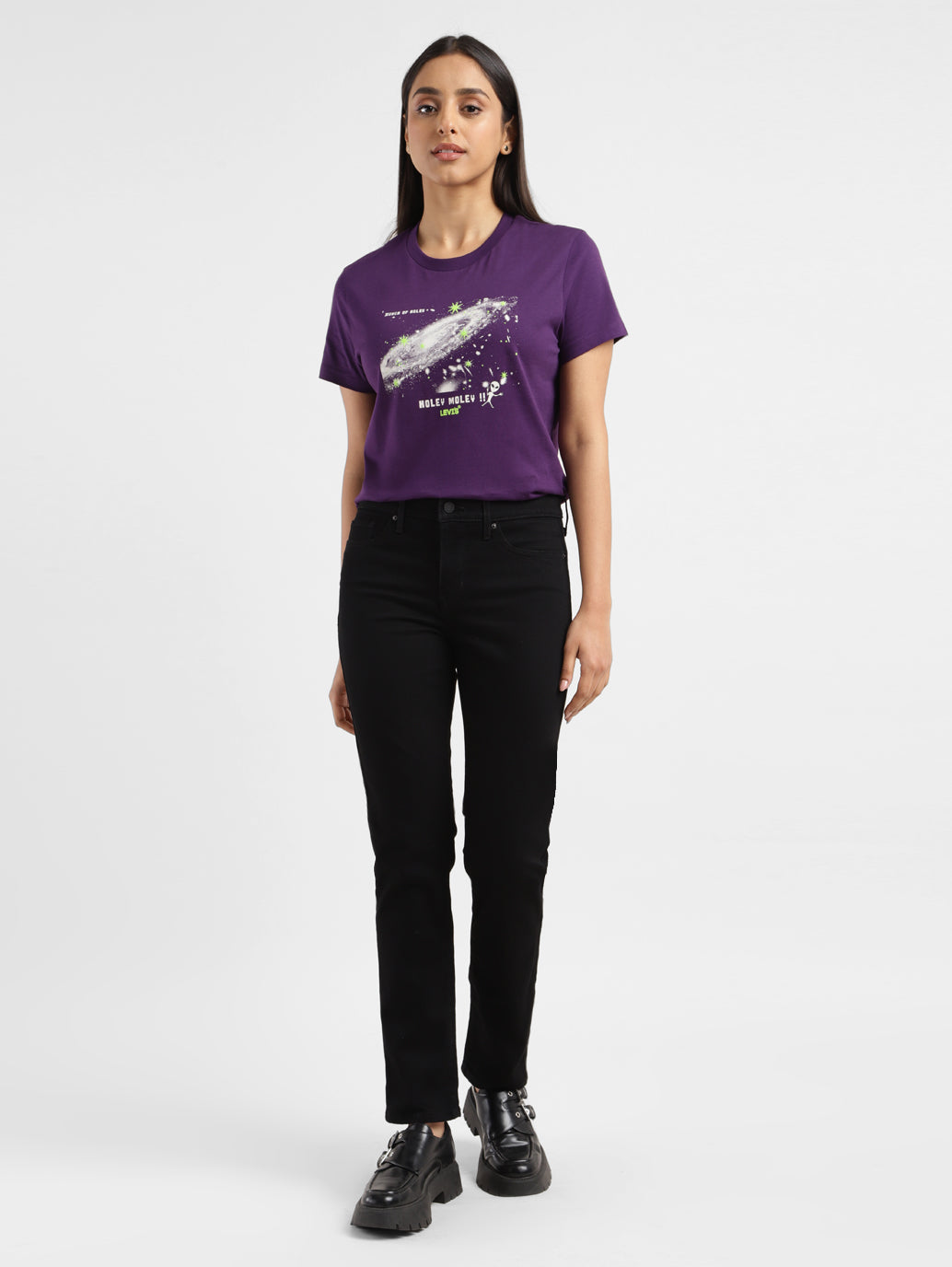 Women's 312 Black Straight Fit Mid Rise Jeans - ModelFront View