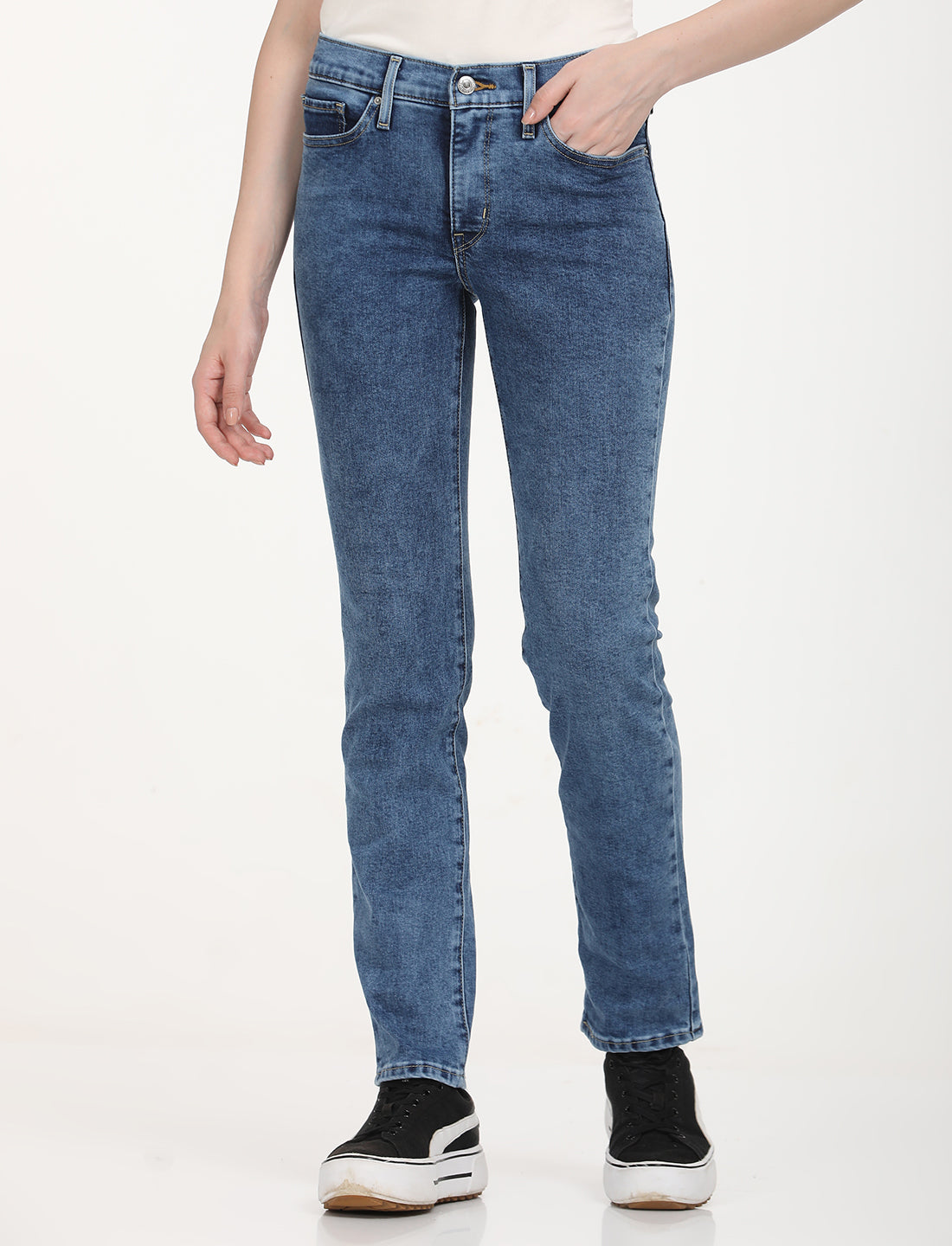 Women's 312 Blue Straight Fit Mid Rise Jeans - Front View