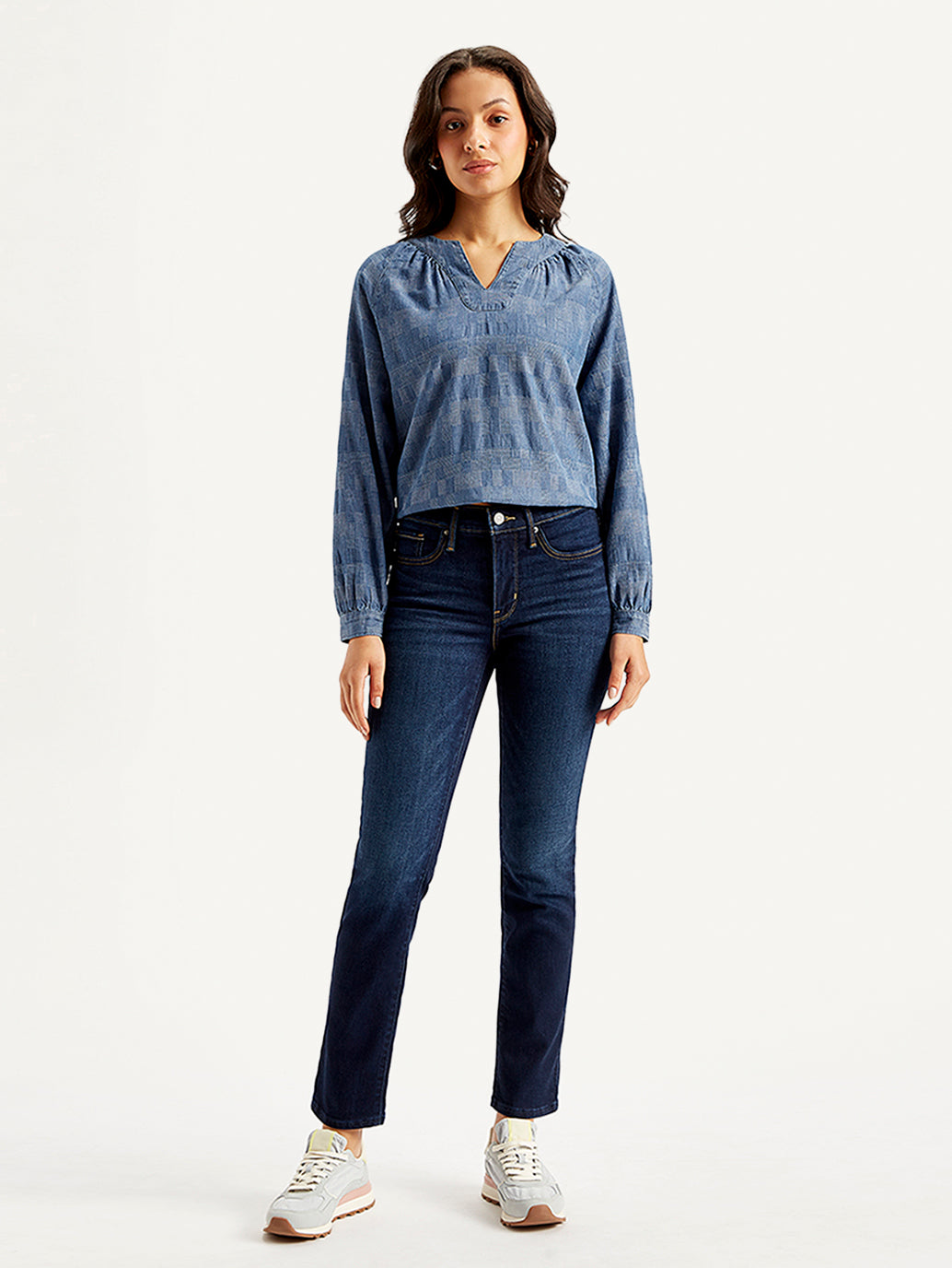 Women's 312 Navy Blue Straight Fit Mid Rise Jeans - Front View