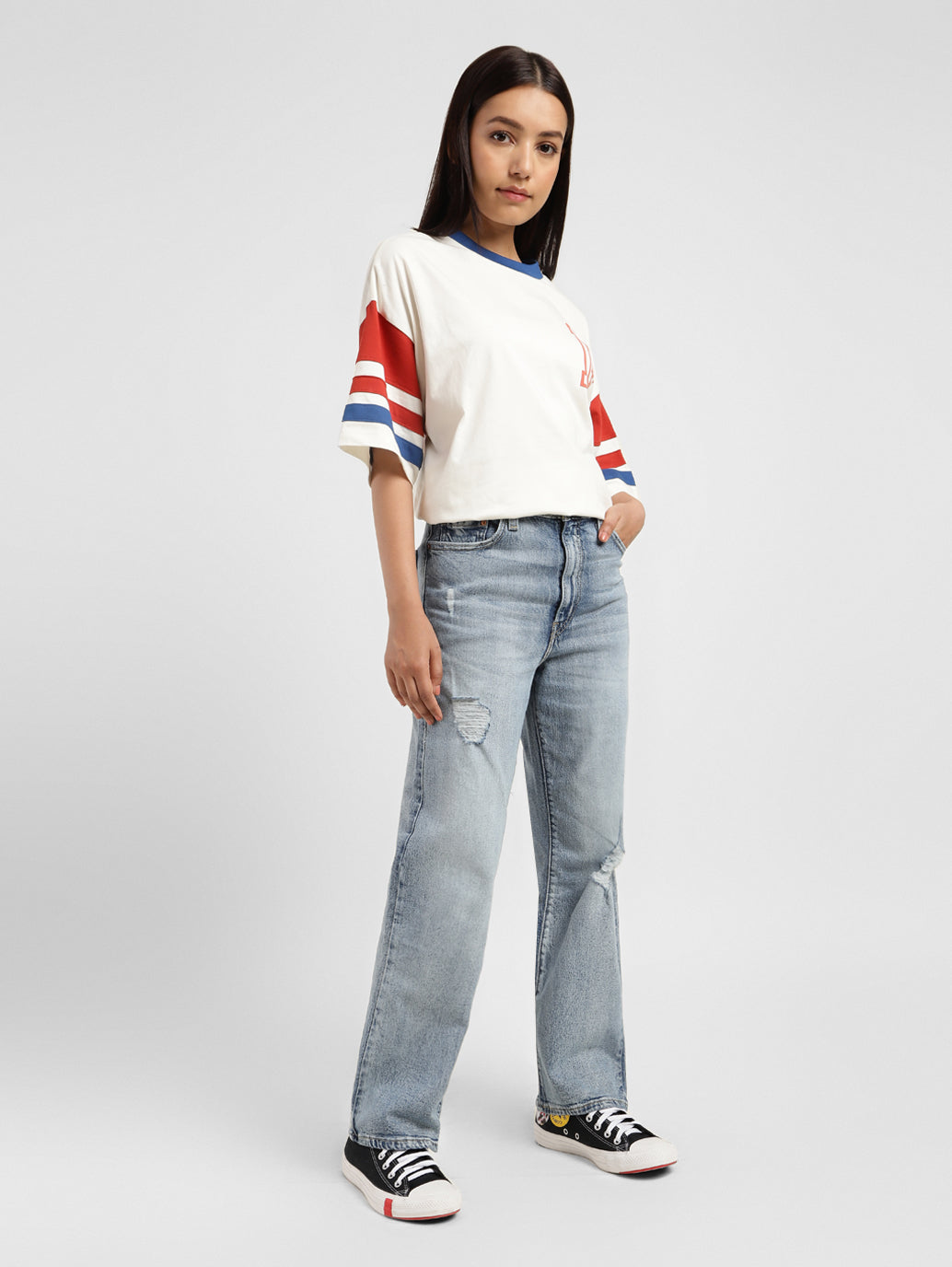 Women's Blue Ribcage Straight Ankle Fit High Rise Jeans